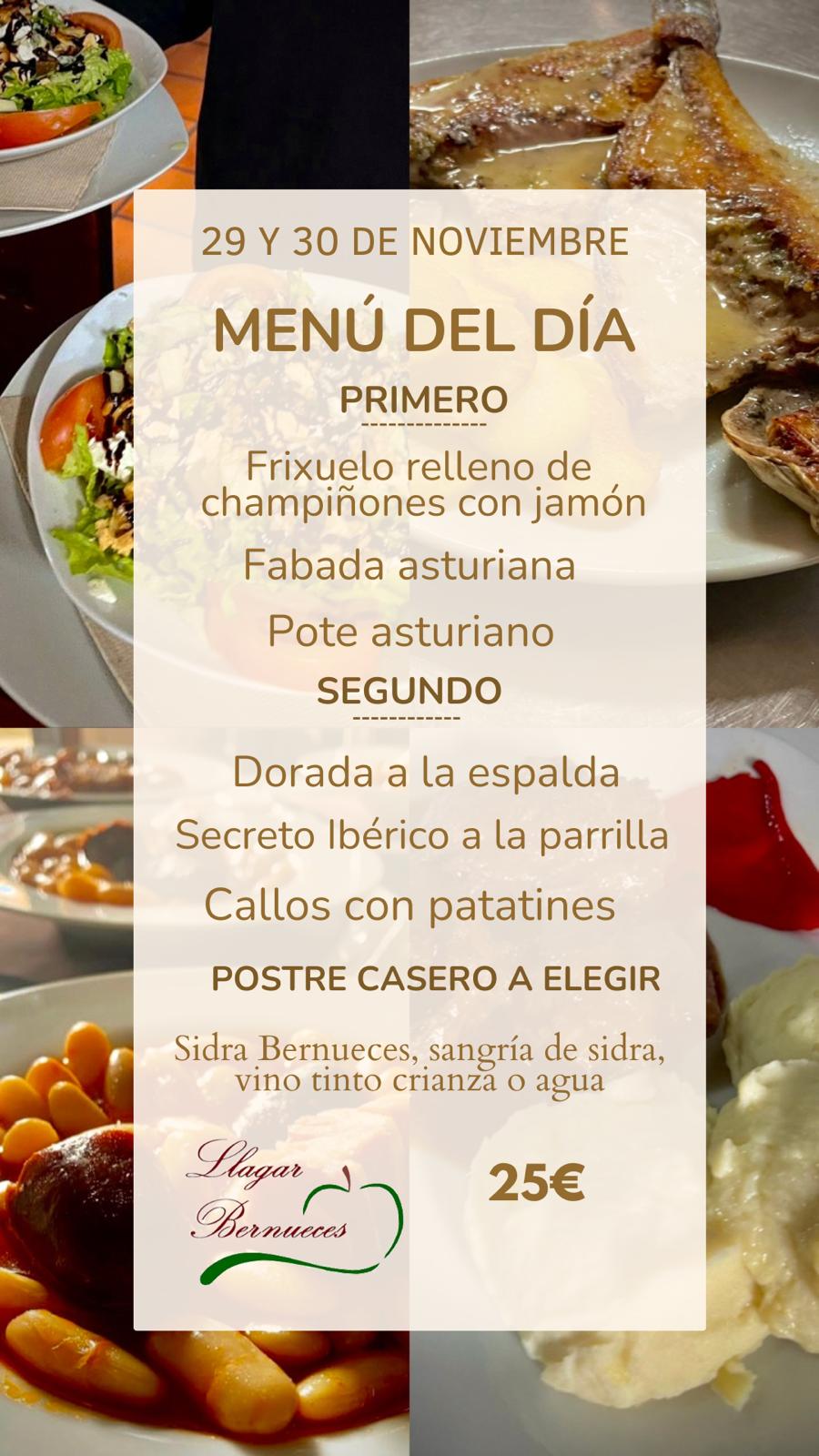 MENÚ DEL DÍA 29 Y 30 de noviembre