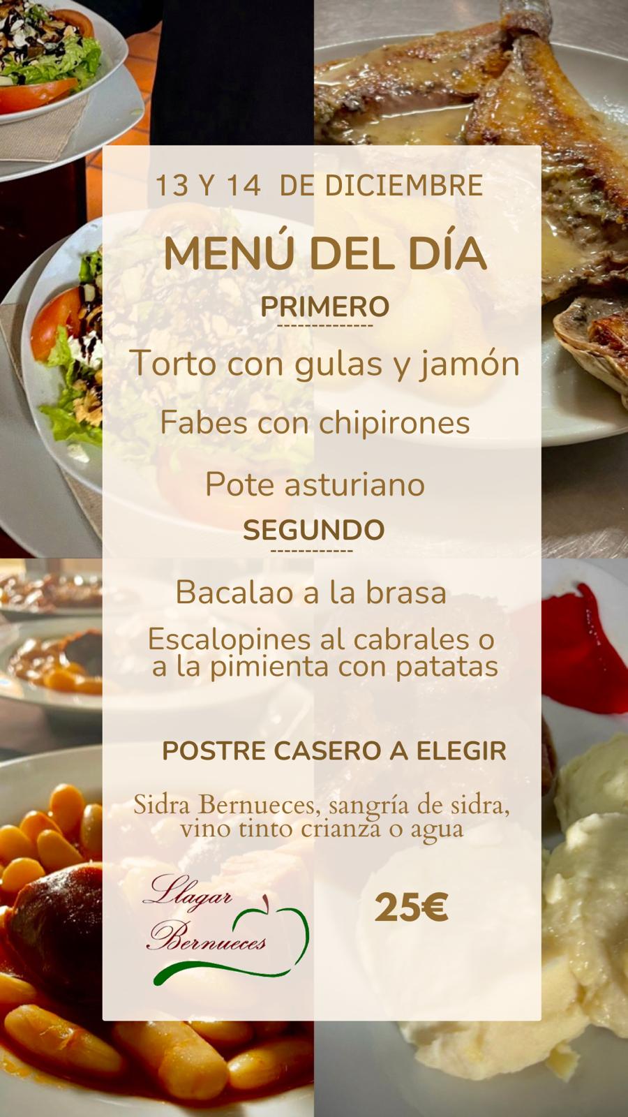 MENÚ DEL DÍA 13 Y 14 DE DICIEMBRE