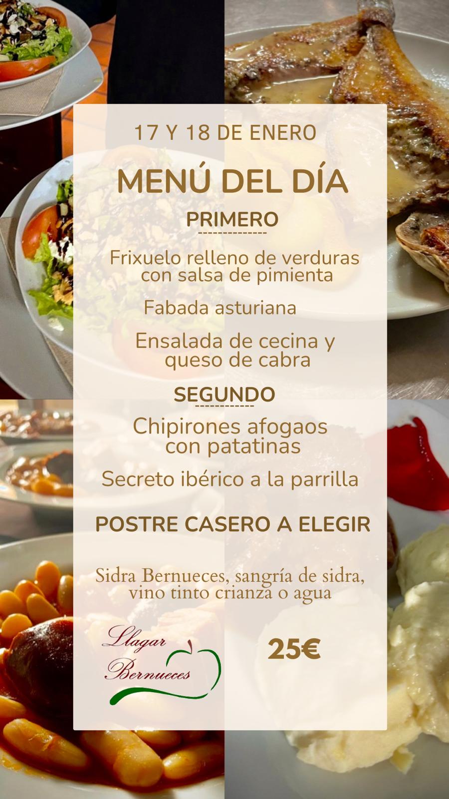 MENÚ DEL DÍA 17 Y 18 DE ENERO